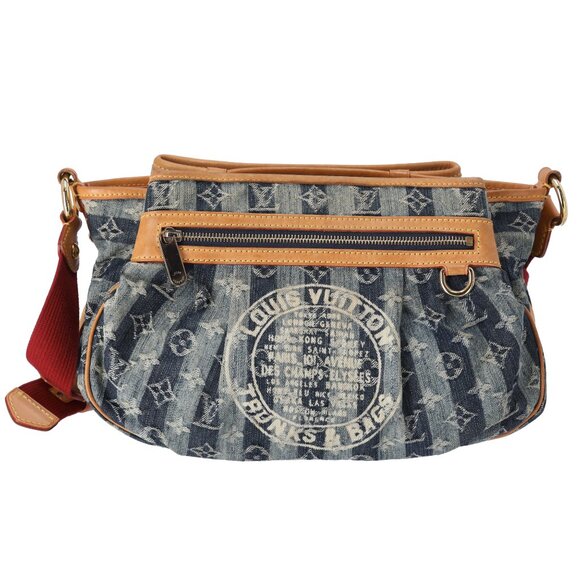 Louis Vuitton Porte Epaule Raye MM Monogram Denim Shoulder Bag M95334 Blue - Picture 1 of 8